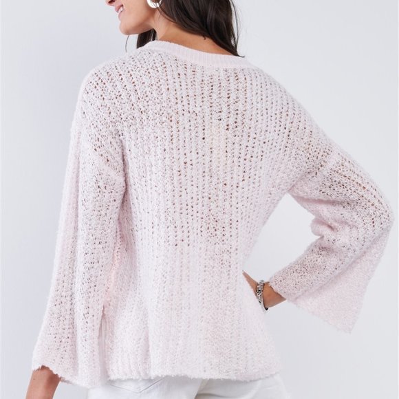 Relaxed Pink Cable Knit Bell Sleeve Sweater NWT - Picture 3 of 6